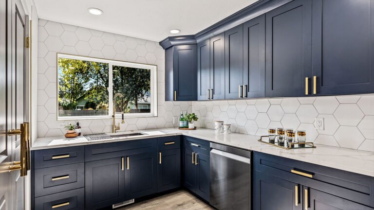 Navy Blue Kitchen Cabinets: The Allure of a Stove on the Island